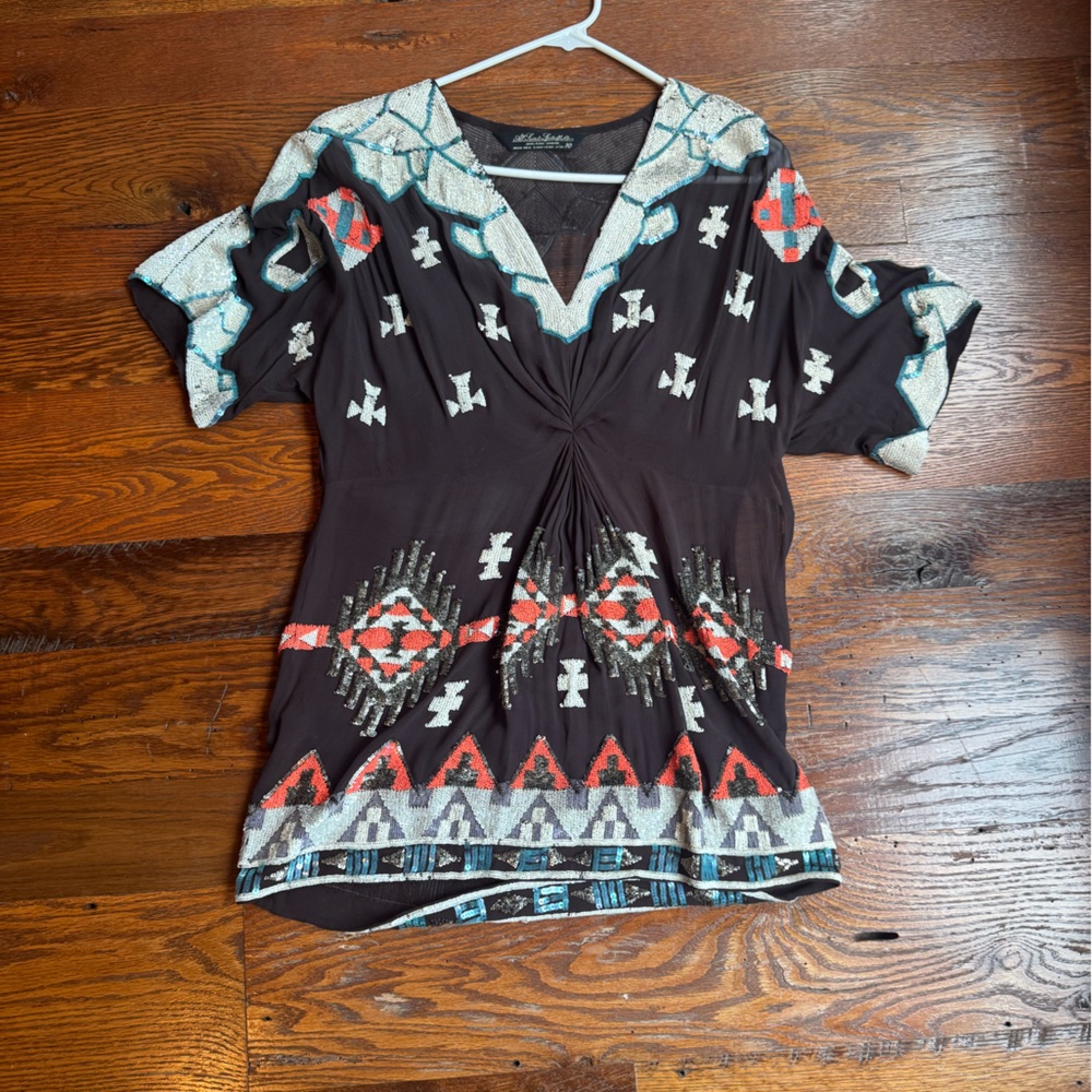 ALL SAINTS Multicolor Geometric beaded  Print Women's Top